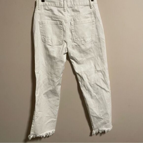 Free People Maggie Mid Rise Straight Optic White Distressed Jeans- Size 24 - Picture 4 of 10